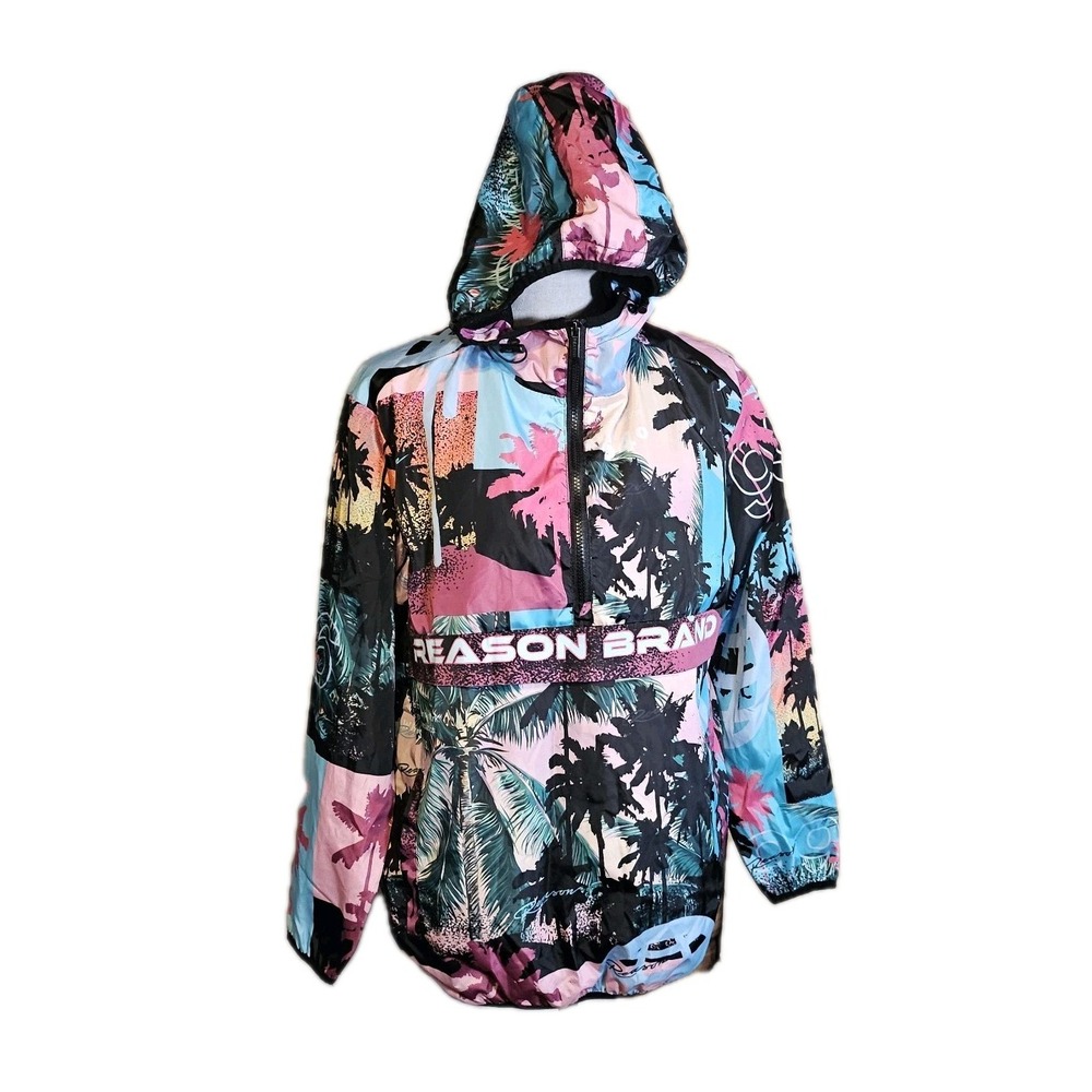 Reason Brand Lost In Paradise 1/4 Zip Pullover Hooded Jacket Mens S Windbreaker